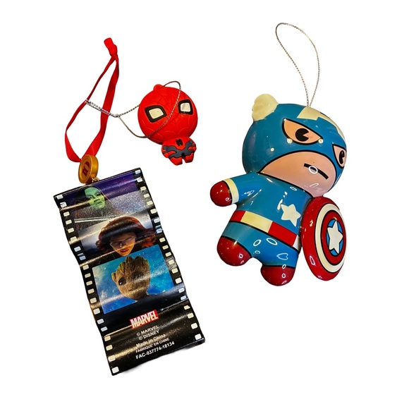 Marvel Other - Marvel Ornament Bundle Spider-Man Captain America Disney Film Strip Ornament Set